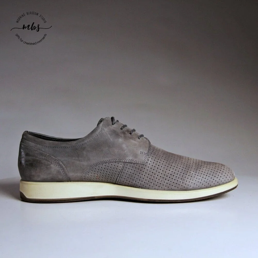 Ecco‎ Jared Low-Top Round Toe Suede Leather Oxfords Shoes Grey Men EU 44